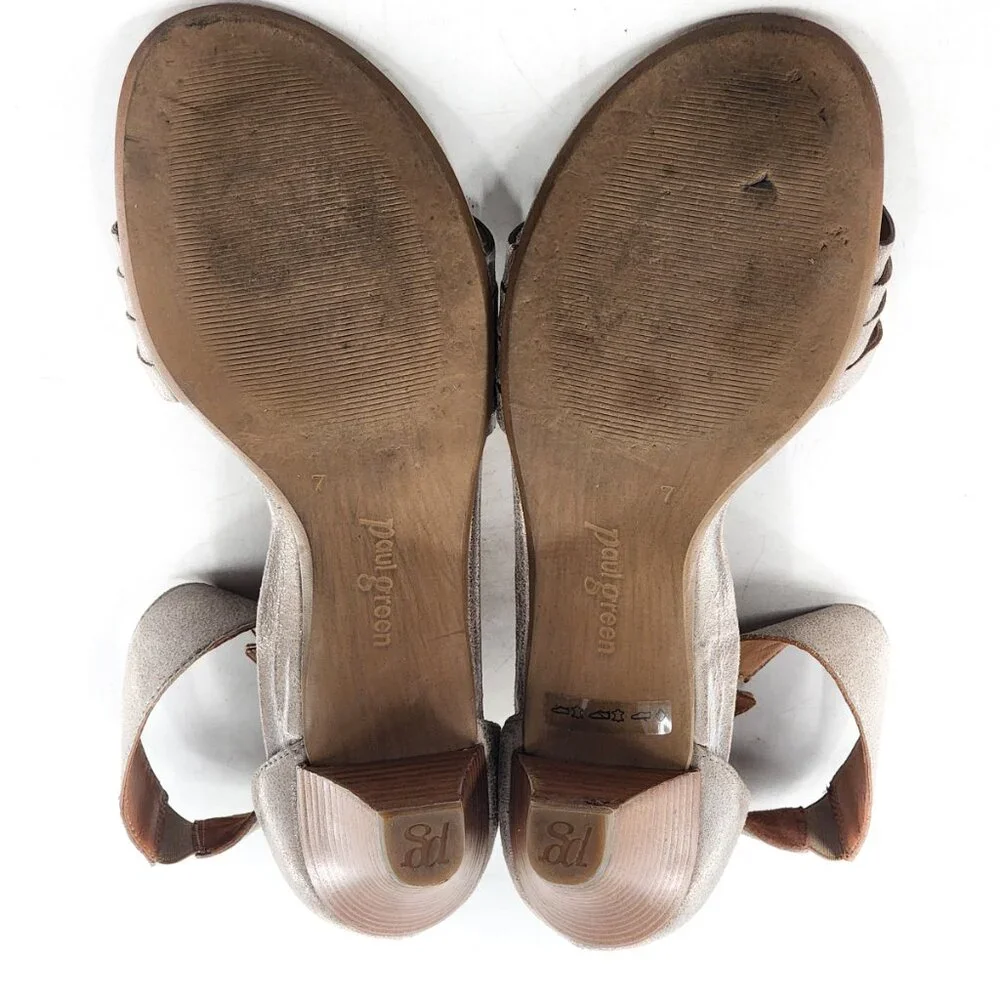 PAUL GREEN Coco Silver Metallic‎ Leather Ankle Strap Sandals
